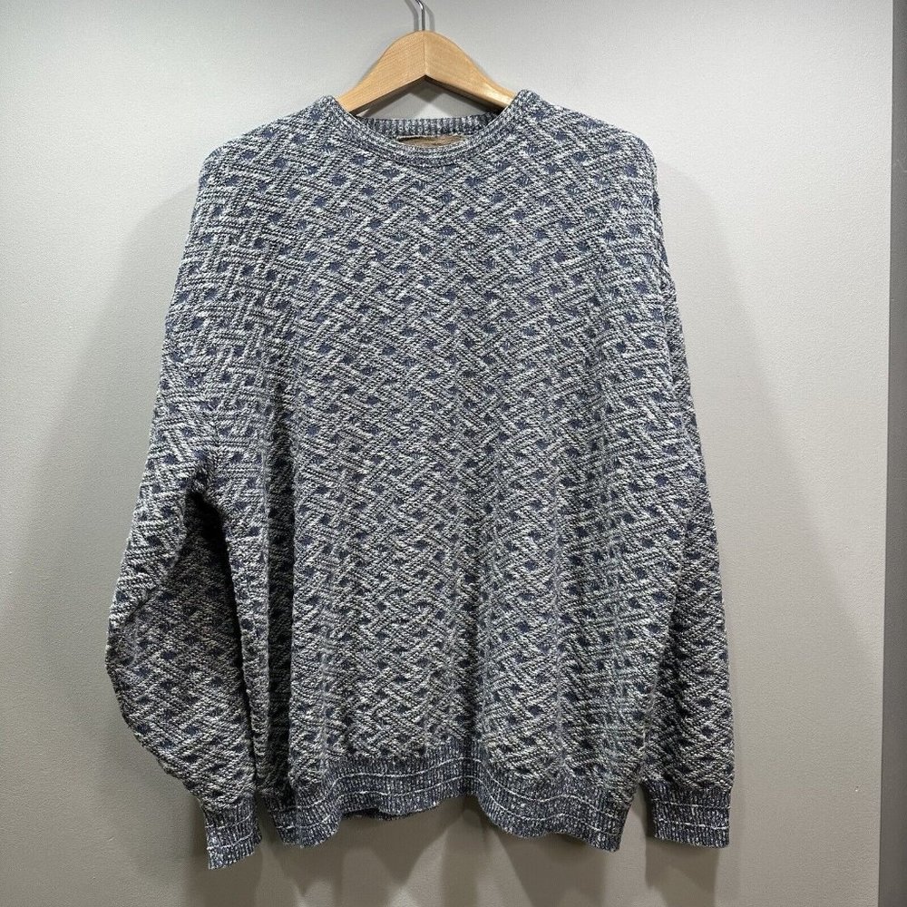 VTG SHENANDOAH Mens XXL Blue Gray Lattice Knit Cotton Blend Crew Neck Sweater US - Picture 12 of 12
